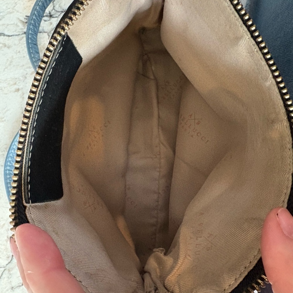 Pebbled Leather Crossbody Bag in Dusty Blue with Adjustable Strap - Picture 5 of 8
